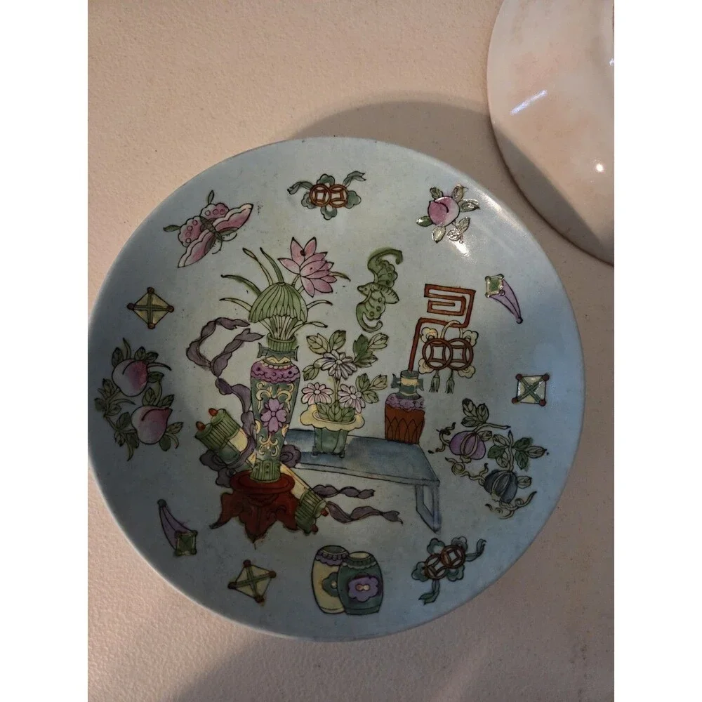Vintage Hand Painted Chinese Decorative Plates Set of 3 For The Adolphus Hotel